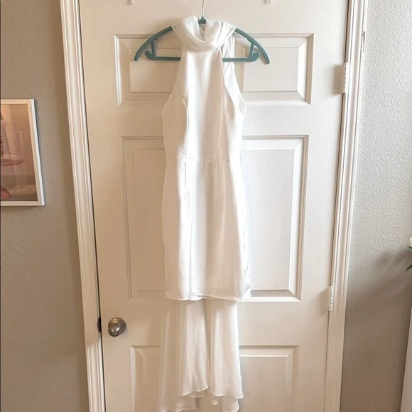 Azazie White High-Low Halter Evening Dress - Picture 1 of 6